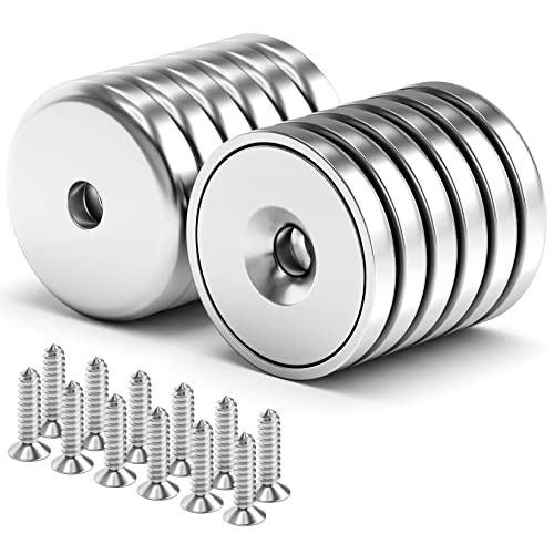 VNDUEEY Neodymium Cup Magnets, Strong Rare Earth Magnets 12 Pack 60LBS Round Base Disc Magnet Heavy Duty with Countersunk Hole and Stainless Screws for Kitchen Office Workplace Craft Holding Tools
