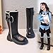 Girls Knee High Boots Leather Tall Winter Riding Boots with Back Zipper Faux Fur Ball Decorations Comfortable Round Toe Fashion Combat Boots for Little Kid/Big Kid(1.5 M US Big Kid,Black-1)