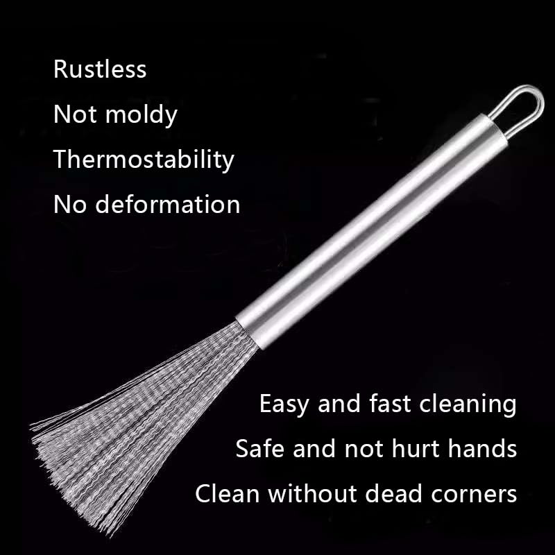 Image of Clening Brush Set,Stainless Steel Wool Scrubber,3 Pack Kitchen Brush-Steel Wool Scrubber,Long-Handled Steel Wool Brush,Handled Pans Sink Scrubbing Brush for Cleaning Tableware and Cooking Tools.
