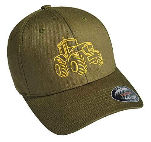Baddery Cap Flexfit - „Traktor“ - Bestickte Landwirtschaft Kappe für Herren & Damen (Grün L-XL)
