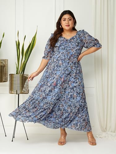 Image of Miss Chase A+ Women's V-Neck Three-Quarter Sleeve Floral Wrap Chiffon Midi Dress