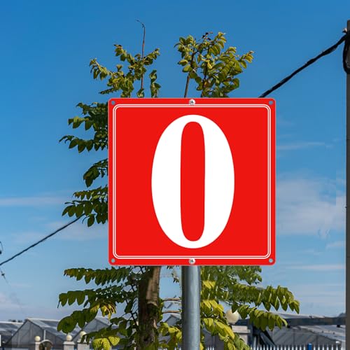 Image of Premium Aluminum Number Signs, Metal 12 inch X 12 inch Red Numbered Sign Outdoor for Parking Lots, Floor, Dock, Court, Aisle, Field, High Visibility, No Fade, Weather-resistant (Red Number Sign 0)