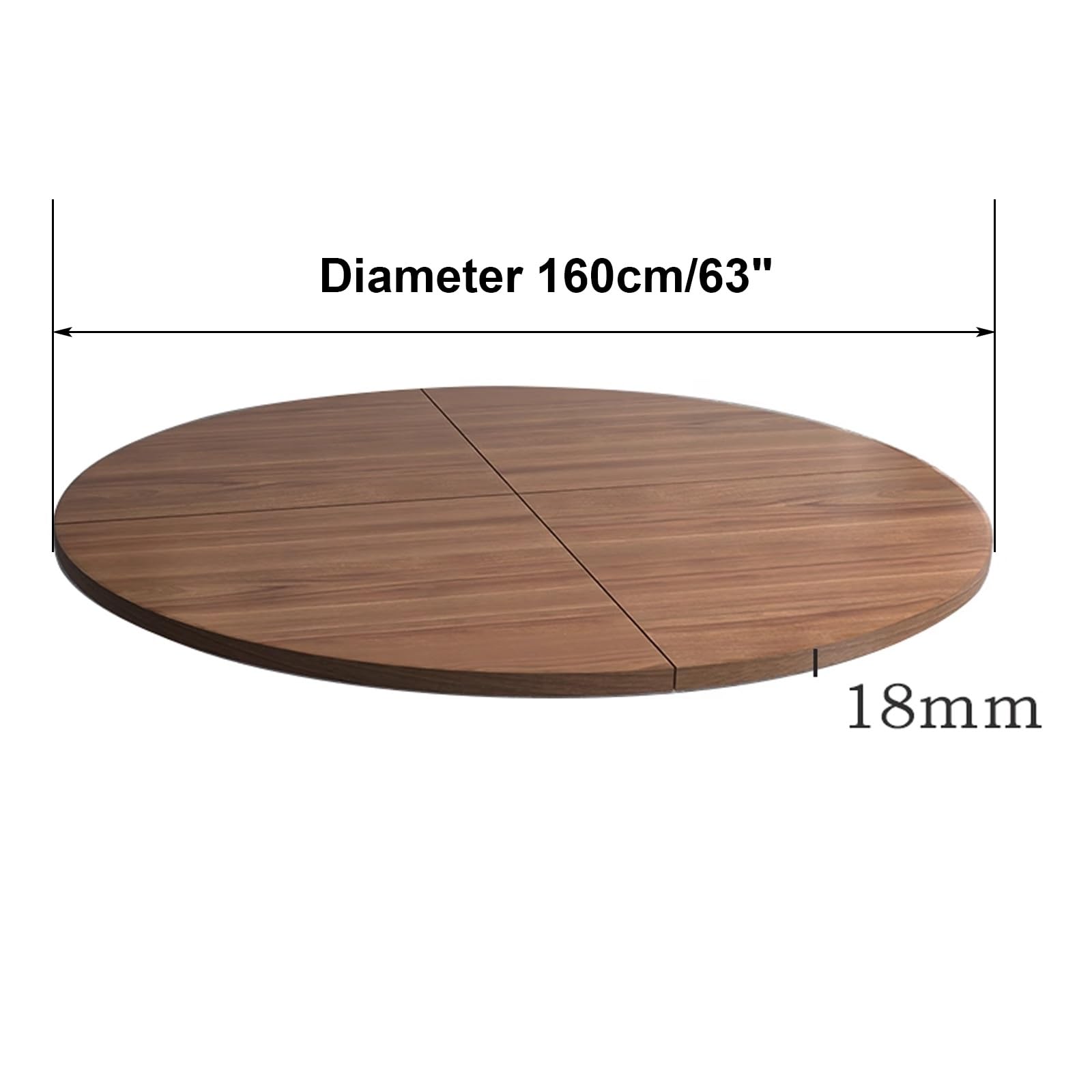 Piano Legno Massello da 120-180 Cm di Diametro, Piano Tavolo Rotondo Pieghevole a 4 Pieghe, Senza Gambe, Salvaspazio, Impermeabile, oper Feste e Cene(Brown,160cm/5.2ft)