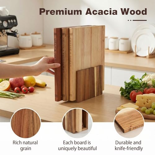 Set de 3 Tablas de Cortar con Soporte de Madera de Acacia miniatura 3
