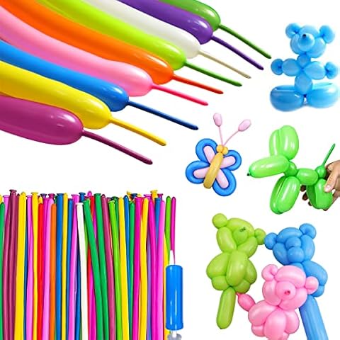 100Pcs Modelling Balloons Kit, Magic Long Balloons Decoration with Pump, DIY Twisting Balloons Animals Flowers Making Kit for Kids Birthday Party Wedding Amusement Park Cover