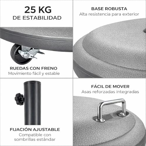 Base de sombrilla 25 kg estable con adaptador ajustable para parasol de patio 3