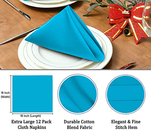 Image of Ruvanti Cloth Napkins set of 12, 18x18 Inches Napkins Cloth Washable, Soft, Durable, Absorbent, Cotton Blend. Table Dinner Napkins Cloth for Hotel, Lunch, Restaurant, Wedding Event, Parties - Sky Blue