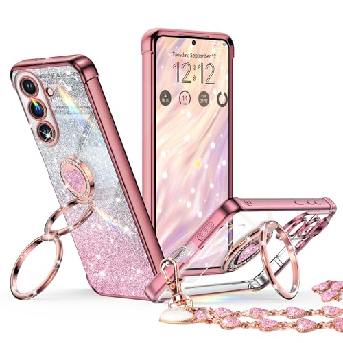 Image of XYZ for Galaxy S26 Plus Case with Stand, for Samsung Galaxy S26 Plus Case with Double Ring, Women Girls Bling Luxury Glitter Clear Phone Case Cover Heart for Samsung S26 Plus, Rose Gold