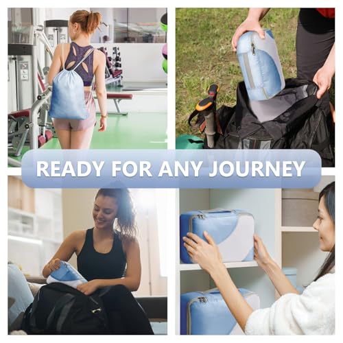 Image of 8 Set Packing Cubes for Travel, Gifts for Women Mom,Anti-Tearing Suitcase Organizer for Luggage with Shoe & Hanging Toiletry Bag,OlarHike Vacation Essentials & Accessories for Cruise Ship,Blue