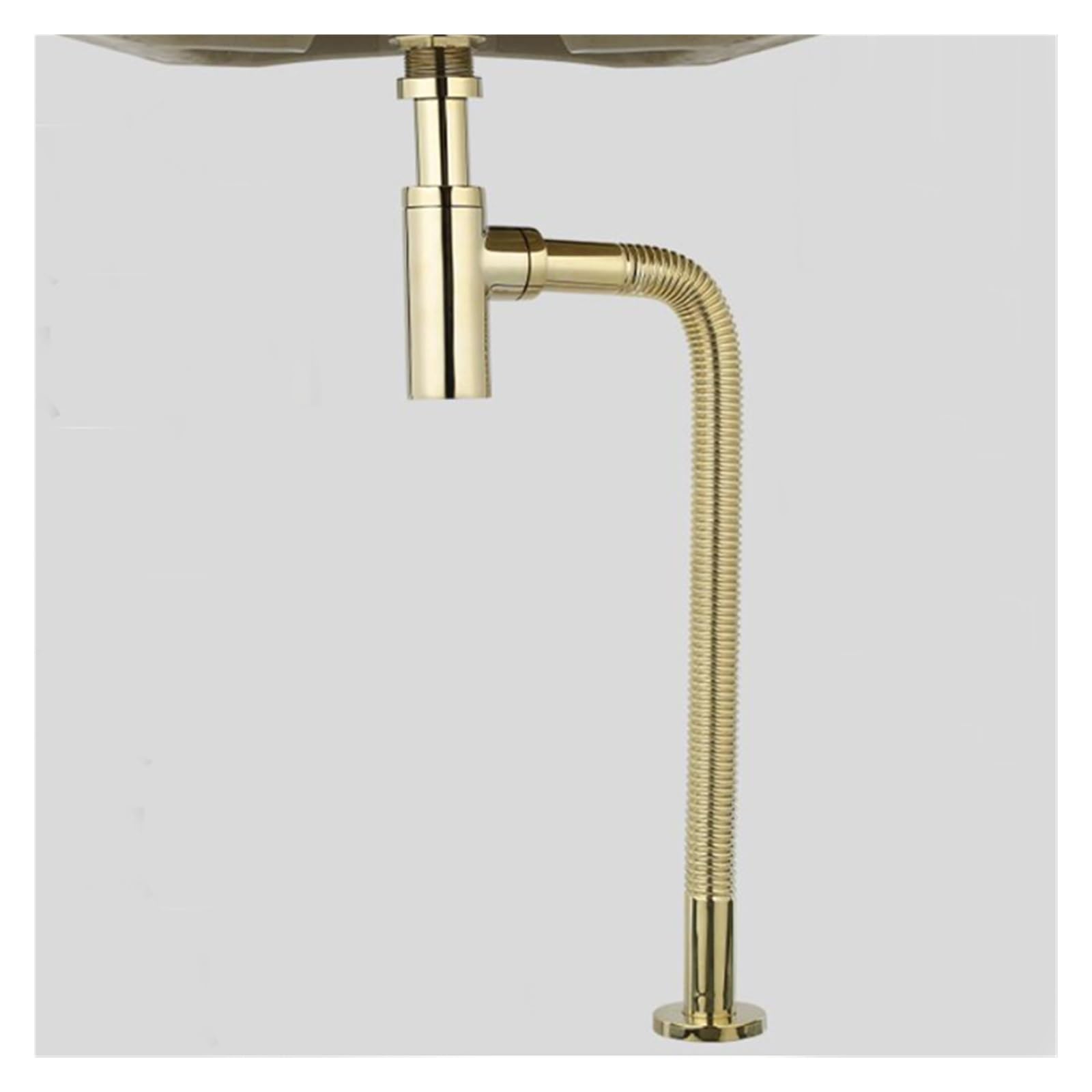 1 Uds. Trampa for botellas de lavabo dorado, sifón for fregadero baño latón, desagües con tubo drenaje emergente, residuos Para Bricolaje(Gold Without hole set)