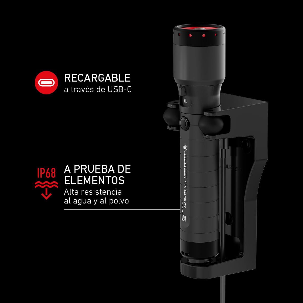 Ledlenser P7R Signature Linterna Recargable, 2500lm, Alcance 340m, IP68 | 80h de autonomía, enfoque ajustable, 8 modos incluido estroboscópico, 197g, funda para cinturón, para acampada y senderismo