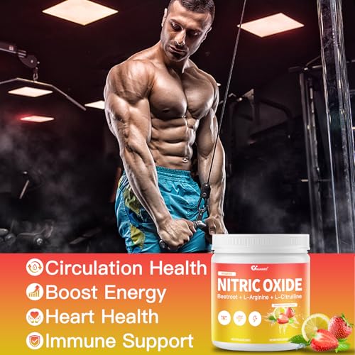 Image of Nitric Oxide Supplement - 180g Nitric Oxide Powder with Beetroot Powder, L-Arginine & L-Citrulline - Energy Support for Women & Men - Strawberry Lemon Flavor - 25 Days Supply