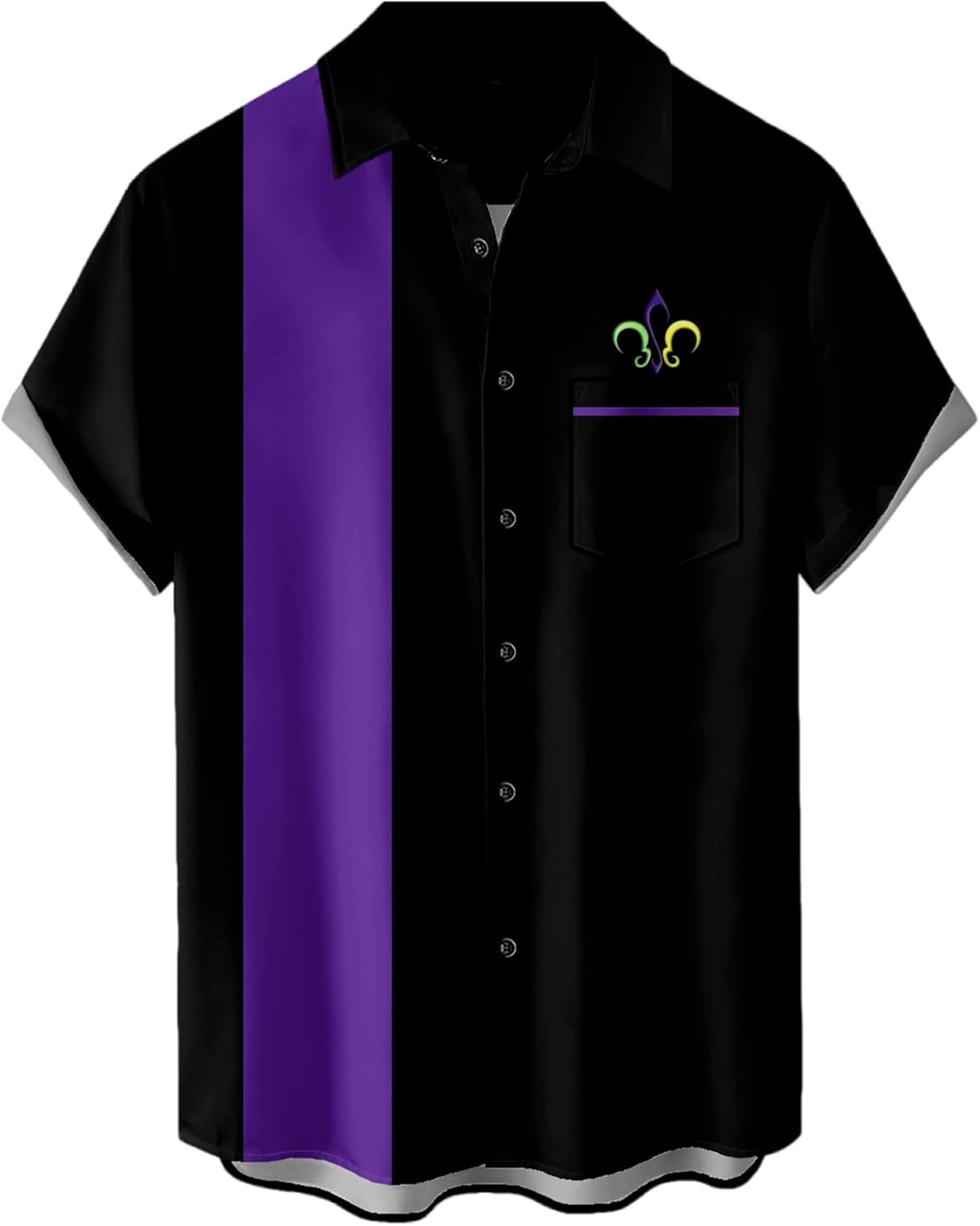 Mens Mardi Gras Shirt Print Short Sleeve Hawaiian Bowling Casual Button Down Beach Shirts