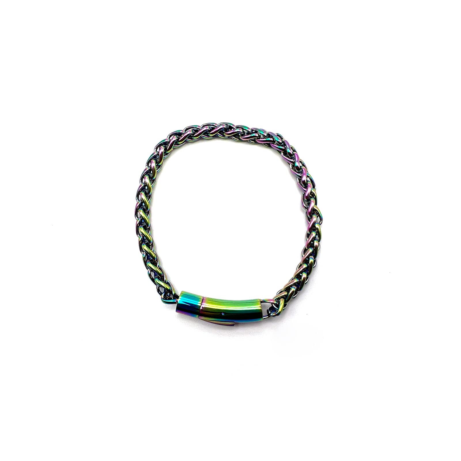 Mens wheat Chain Stainless Steel Bracelet, Miami Mens Cuban Rainbow Color Chain for Men and Women,scene accessories of men jewelry, no gemstone