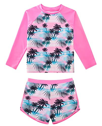 Image of TUONROAD Girls 2 Pieces Rash Guard Swimsuit Long Sleeve Tankini for 4-10 Years