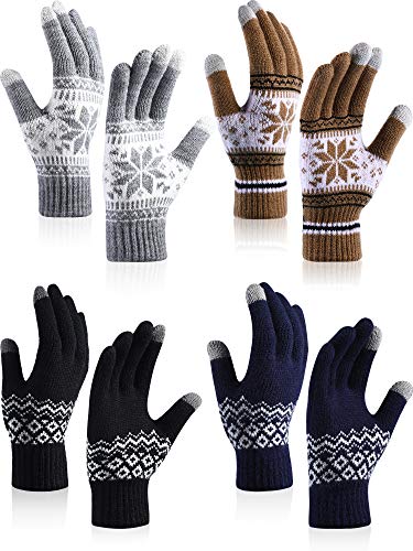 4 Pairs Touchscreen Gloves Winter Warm Gloves Thick Knitted Gloves for Women Adult