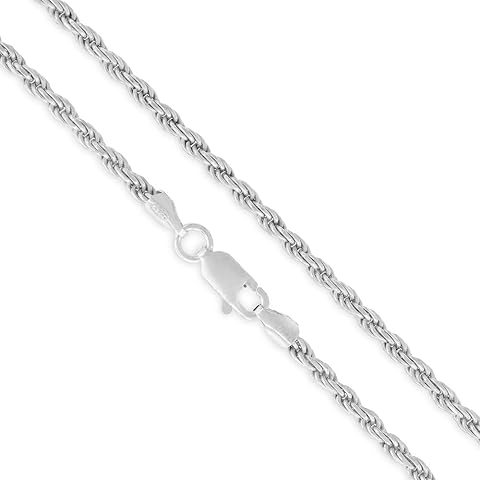 Next Level Jewelry ITProLux 925 Sterling Silver Rope Chain Necklaces, Diamond-Cut Chain, Men's & Women's (1.5MM-5.5MM)