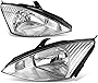 [Halogen Model] Factory Style Headlights Assembly Compatible with Ford Focus 03-04, Driver and Passenger Side, Chrome Housing Clear Corner