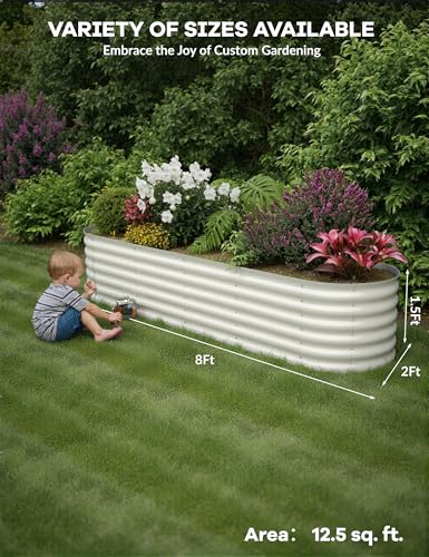 8x2x1.5ft Galvanized Raised Garden Bed - 18“ Tall Metal Planter Box for Vegetables, Flowers, Herbs, Rust-Resistant Outdoor Garden Box, Easy Assembly Raised Beds for Gardening, Beige
