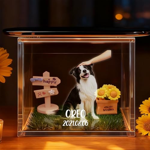 Personalisierte Geschenke für Hundebesitzer - 3D Hunde Figur Hologramm Haus Bilderrahmen Deko mit Foto Gravur Erinnerung Andenken Hund Hundegeschenke Gedenkgeschenke für Hundemama Hundeliebhaber