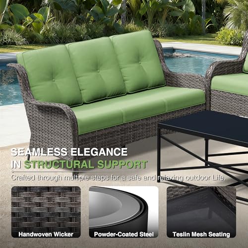 Image of Joyside 8 Piece Wicker Patio Furniture Set, Outdoor Swivel Rocker Patio Chairs with High Back, Deep Seating, Wide Armrest, Thickened Cushions, Outdoor Furniture for Deck, Porch Use