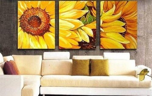 Abstract Painting Yellow Sunflower Flower Painting Large Oil Painting 3 Piece Wall Art Group Painting Modern Art 100% Hand Painted Art Unframed and Unstretched
