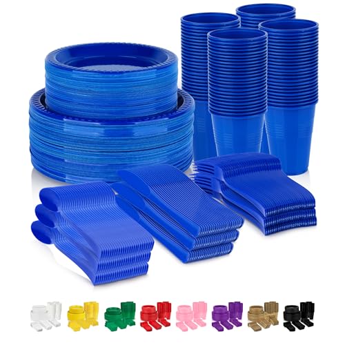 720 Piece Blue Disposable Dinnerware Set (120 Guests) Plastic Dinnerware Set Disposable - 120 Count, 9