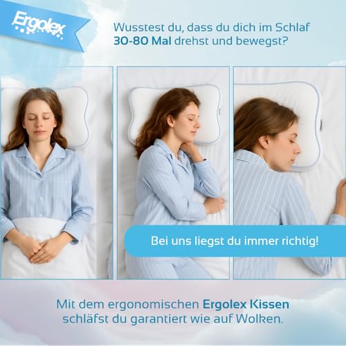 Ergolex Schlafkissen, ergonomisches & orthopädisches Kissen – Nackenkissen Kopfkissen gegen Nackenschmerzen – Seitenschläferkissen – Pillow für Männer & Frauen