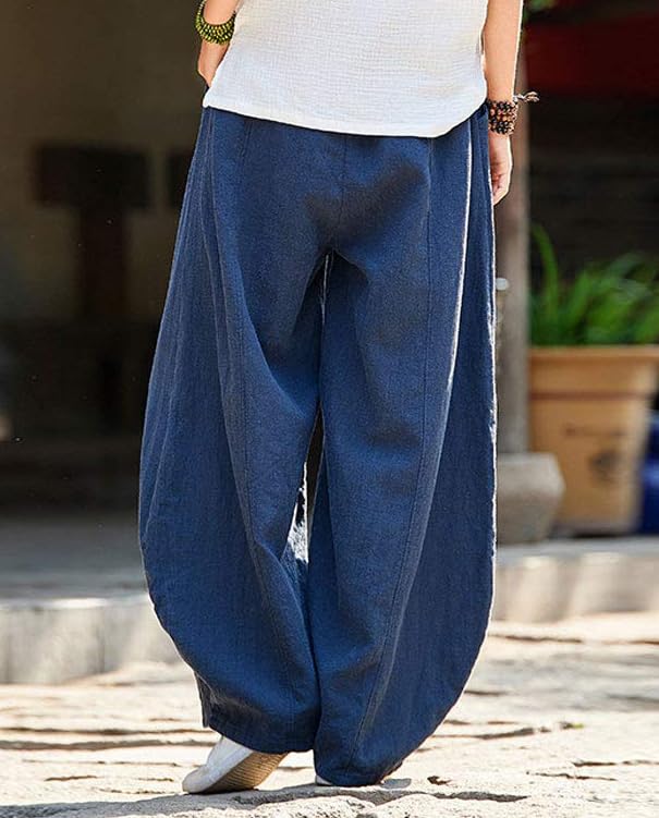 ZOCAVIA Boho Floral Lantern Pants for Women Summer Baggy Japanese Style Wide Leg Pants Elastic Hippie Trouser with Pockets3