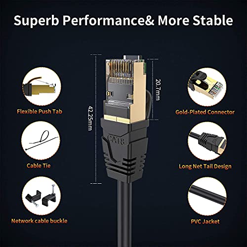 Image of CableCreation Cat 8 Ethernet Cable, Network RJ45 LAN Cable Heavy Duty High Speed 40Gbps 2000Mhz Patch Cord Weatherproof S /FTP UV Resistant for Computer,Router,Gaming,PS3 /PS4,Modem,30ft,Balck