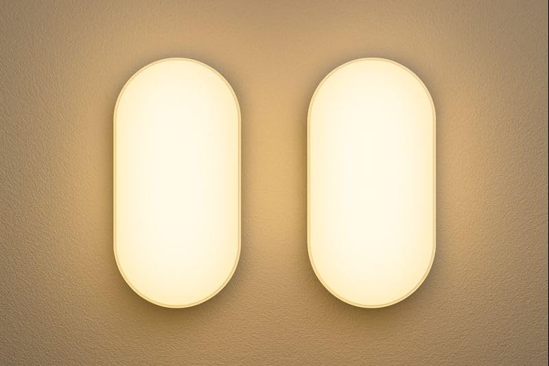 Image of OLIPS LED Bulkhead Light IP54 Waterproof Indoor /Outdoor Wall & Ceiling Light - Weatherproof, Shock Proof, Slim Plastic Surface-Mounted Fixture (10 WATT (Warm White), 2)