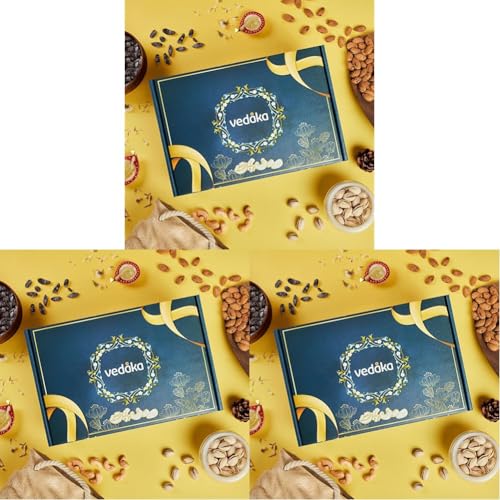 Image of Amazon Brand - Vedaka Flavored Dry Fruits | Gift Box | 500 Gram | Peri Peri Cashews 150 G, Black Pepper Almonds 150 G, Chatpata Black Raisins 200 G (Pack of 3)