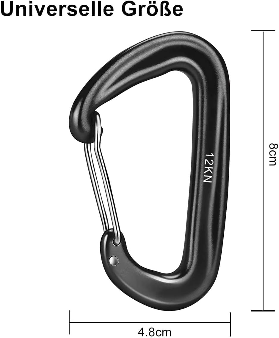 MSIHEY 4 Pezzi Moschettone 12KN (1200 kg) Moschettone Arrampicata Tipo D Multiuso Alluminio per Campeggio Esterni Casa,Campeggio,Pesca, Escursioni, Viaggi