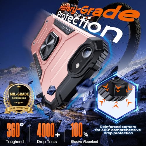 Image of Anqrp Heavy Duty Case for iPhone 17e /16e Case with Enhanced Ring Holder Grip Stand, Military Grade Shockproof Rugged Drop Protective Silicone Hard Slim iPhone 17e /16e Phone Case Cover,Pink Gold