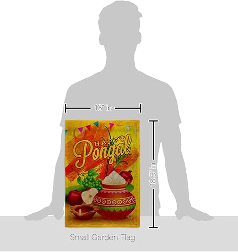 Miniatura 2 de Tapiz de pared Happy Pongal para decoración del hogar pancarta de arpillera patio porche césped jardín bandera decoración de habitación interior y