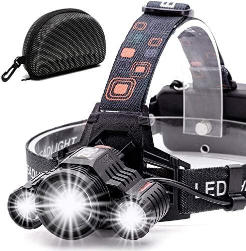 Cobiz Linterna Frontal Led, Linterna Led Alta Potencia 6000 Lúmenes 4 Tipos De Luz,La Batería 18650 XM-L T6 3 Led Luz Frontal Para Camping Pesca Ciclismo
