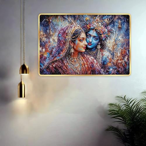 Image of Indianara Radha Krishna Painting With Golden Frame, 18 x 12 Inches (Style 3)