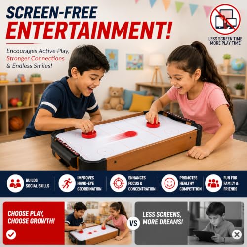Image of IRIS Mini Arcade Air Hockey Table- A Toy for Girls and Boys,Table- Top Game for Kids, Teens, and Adults- Battery-Operated 51cm x 30.5cm x 10cm (LXWXH)