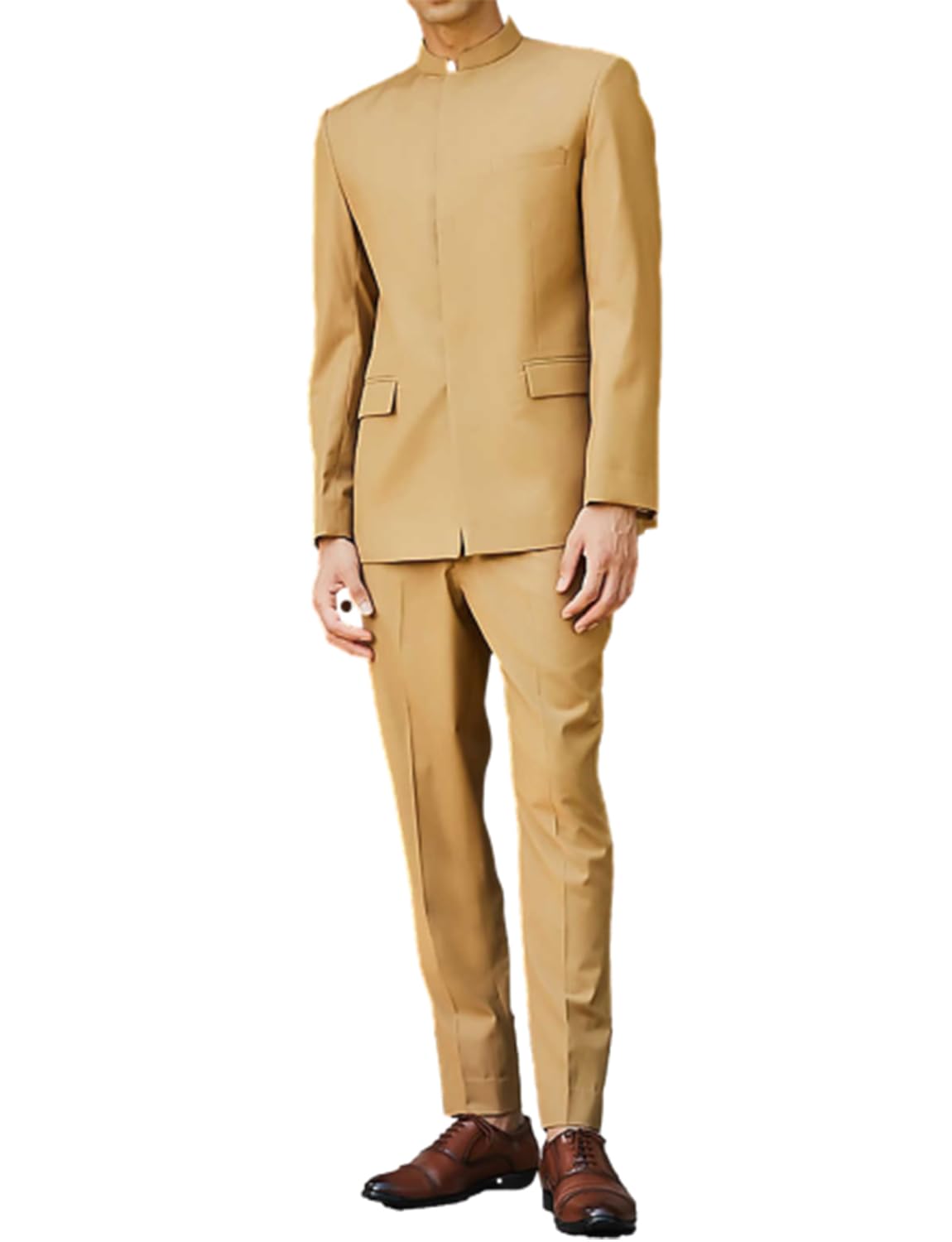 Ulnomio Hombres Stand Cuello Traje Casual Diario de Trabajo Chaqueta Pantalones 2-Pieza Set