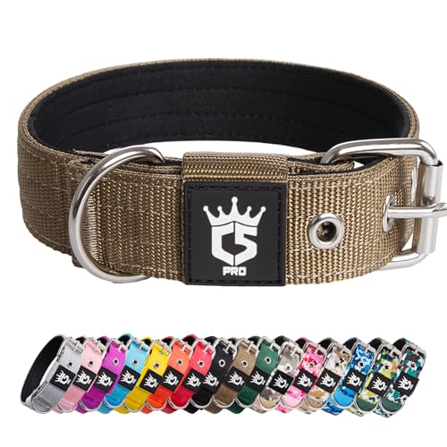 TSPRO Taktisches Hundehalsband, Robustes Halsband für Hunde mit Metallschnallenverschluss, 3,3 cm Breit, Verstellbar und Dick für Kleine Hunde (Khaki S)