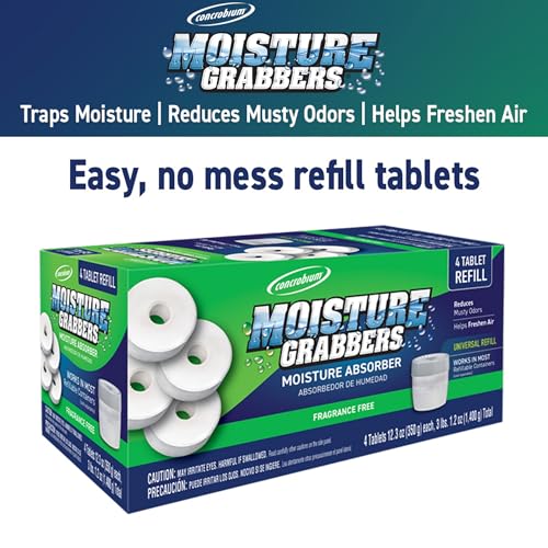 Image of Concrobium Moisture Grabbers Refill Tablets, 4 Pack, Moisture Absorber Refills for Compatible Refillable Containers Only, Helps Reduce Dampness and Musty Odors, Fragrance Free