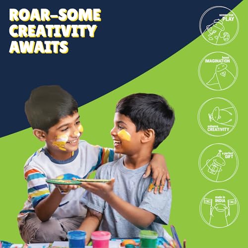 Image of Asian Hobby Crafts DIY Coaster Painting Kit - 4 Pre-Marked Coasters, Paint & Brush Set | Dinosaur Theme Art and Craft Kit for Kids & Adults (4-12) | Painting & Coloring Kit for Birthday Return Gift