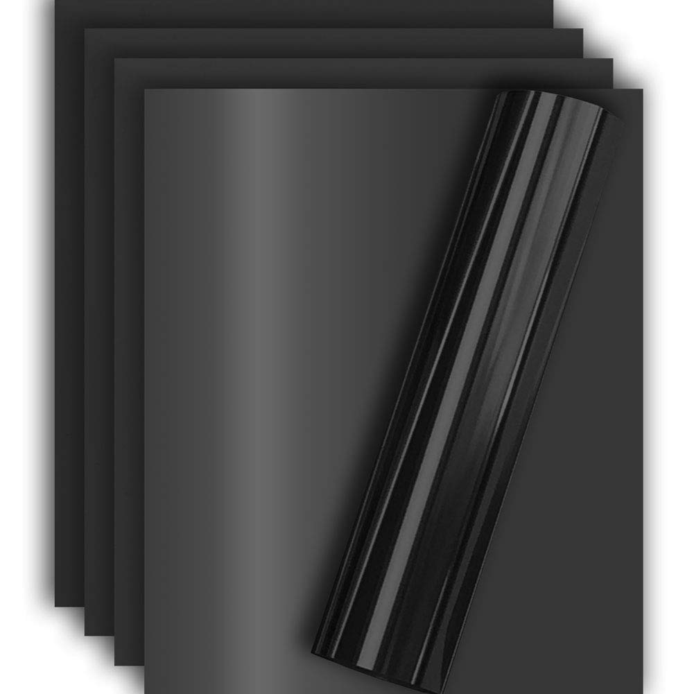 Black Foil HTV Heat Transfer Vinyl for T-Shirt and Apparel 12" X 10"(“Semi-Gloss”, Pack of 5)