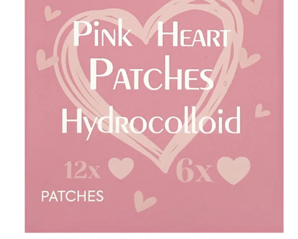 Pink Heart Hydrocolloid Acne Patches, 18 Count, 8mm and 12mm Sizes, Overnight Treatment