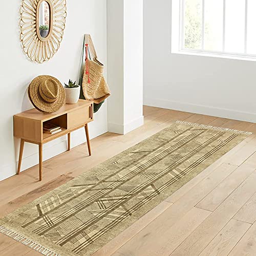 Tapis indien en coton marron Dhurrie extérieur et cuisine - 2