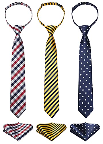 Enlision Boys Ties 8-12 3pcs Boys Pre-Tied Neckties & Pocket Square Set Neck Strap Tie for Kids