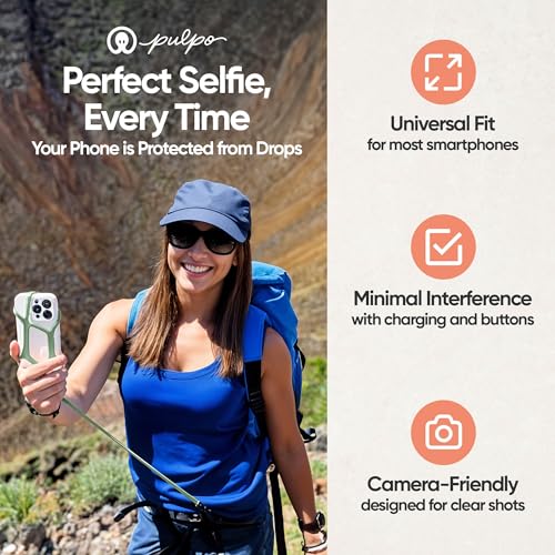 Image of Pulpo Safety Cell Phone Lanyard Green Fits Smartphones 6.1 to 6.8 inch - Anti Theft Phone Strap for Men & Women, Lanyards for Phones, Hiking Phone Holder & Cellphone Lanyard, Silicone Crossbody Straps