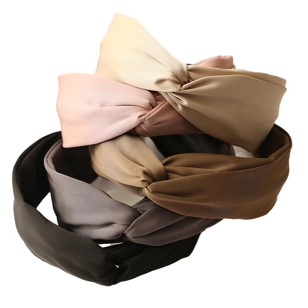 LONEEDY 5 Pack Wide Satin Hard Headband for Women, Girls’s Hair Band Silk Fabric Hair Hoop Accessories (Mixed colors D)