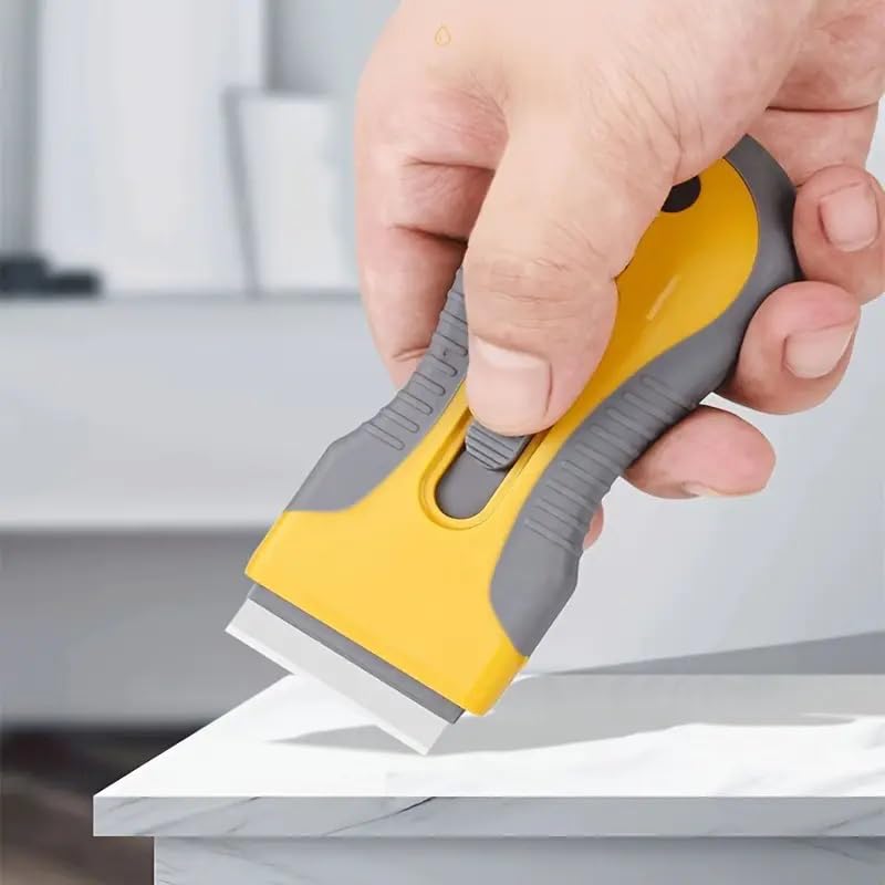 21pcs Razor Blade Scraper, Plastic Razor Blade Scraper, Scraper Tool with Extra 10 Plastic Razor Blades and 10 Metal Blades, Razor Scraper for Windows, Cleaning, Stickers Labels - Yellow