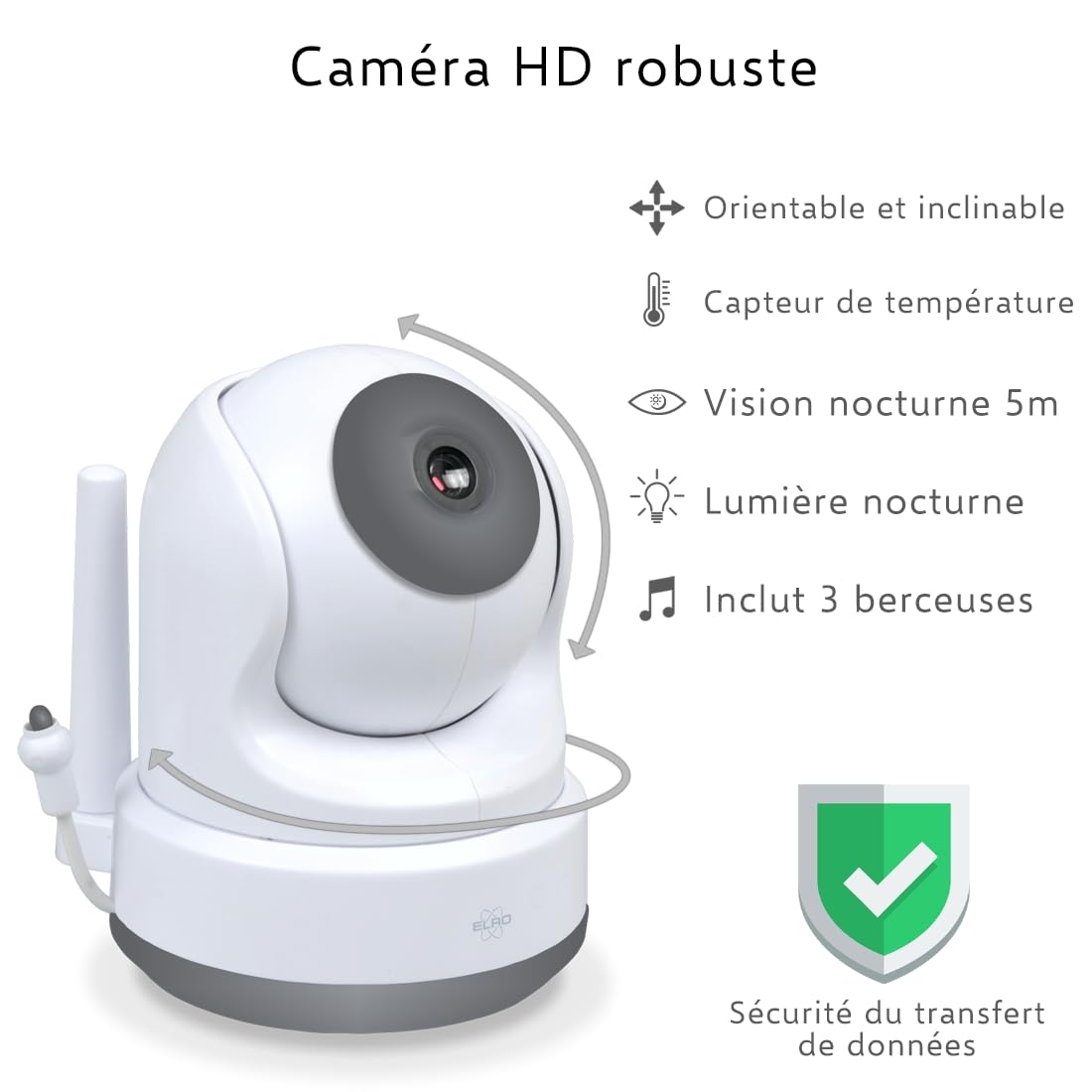 ELRO BC3000-2 Royal Baby Monitor z ekranem dotykowym 12,7 cm HD i aplikacją z dodatkowym aparatem, 1 szt. (1 szt.)